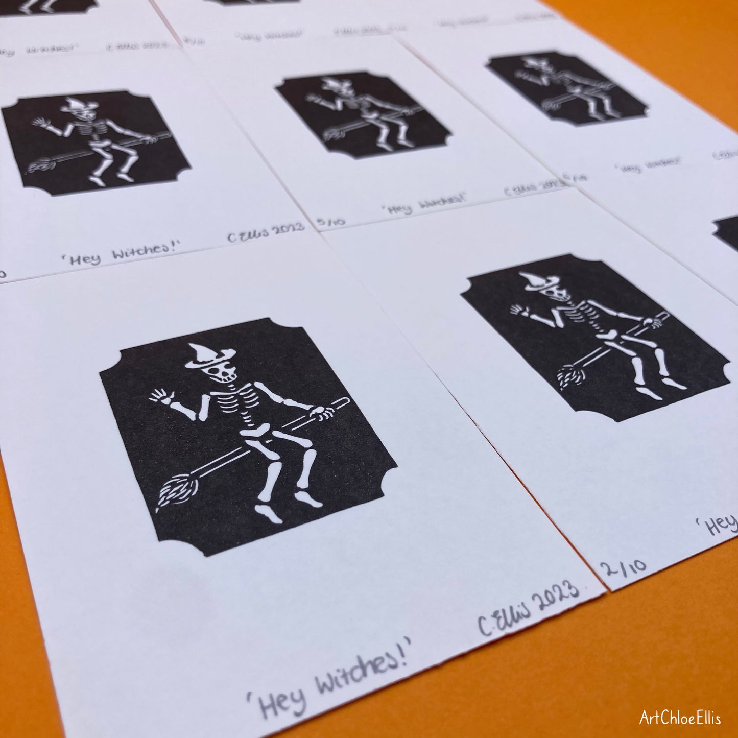Hey Witches! – A7 Original Lino-Print
