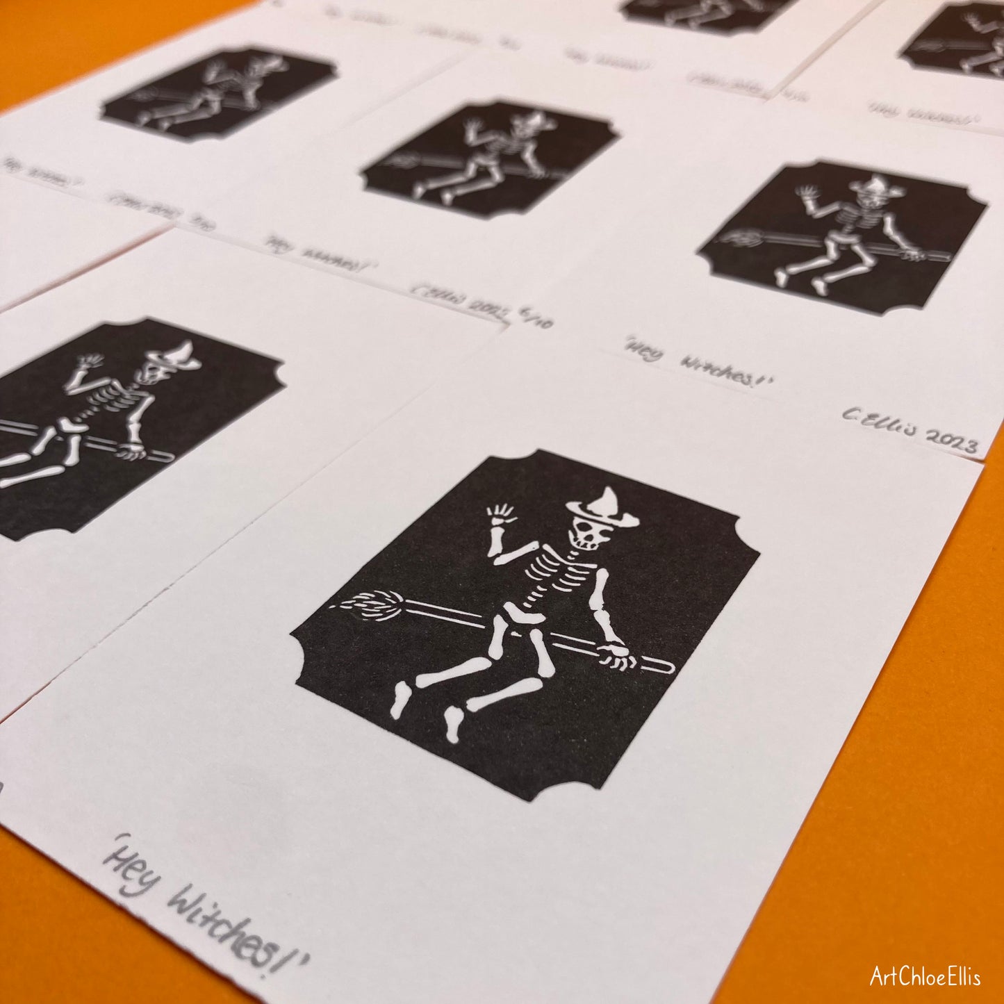 Hey Witches! – A7 Original Lino-Print