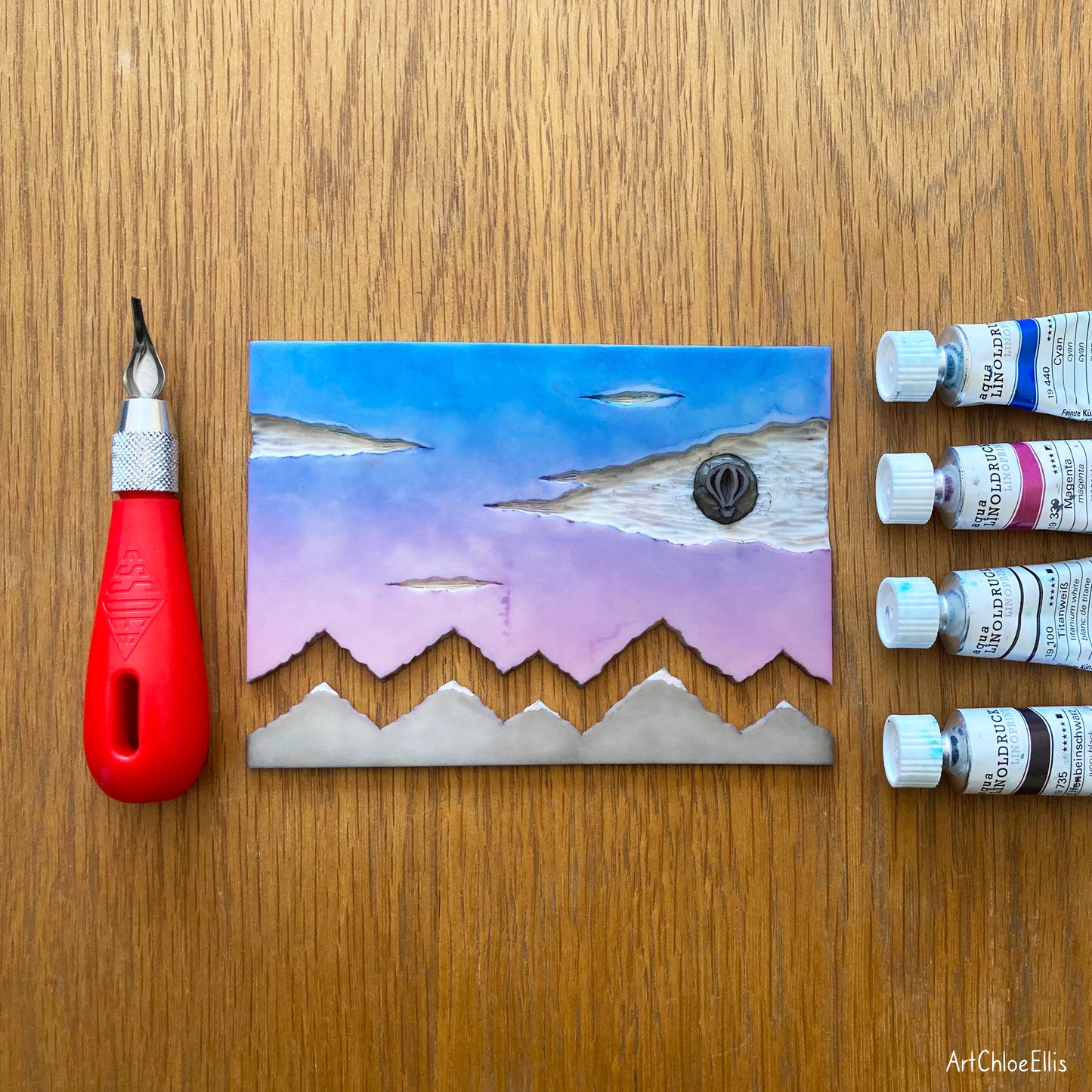 Day Dreaming – A6 Original Lino-Print