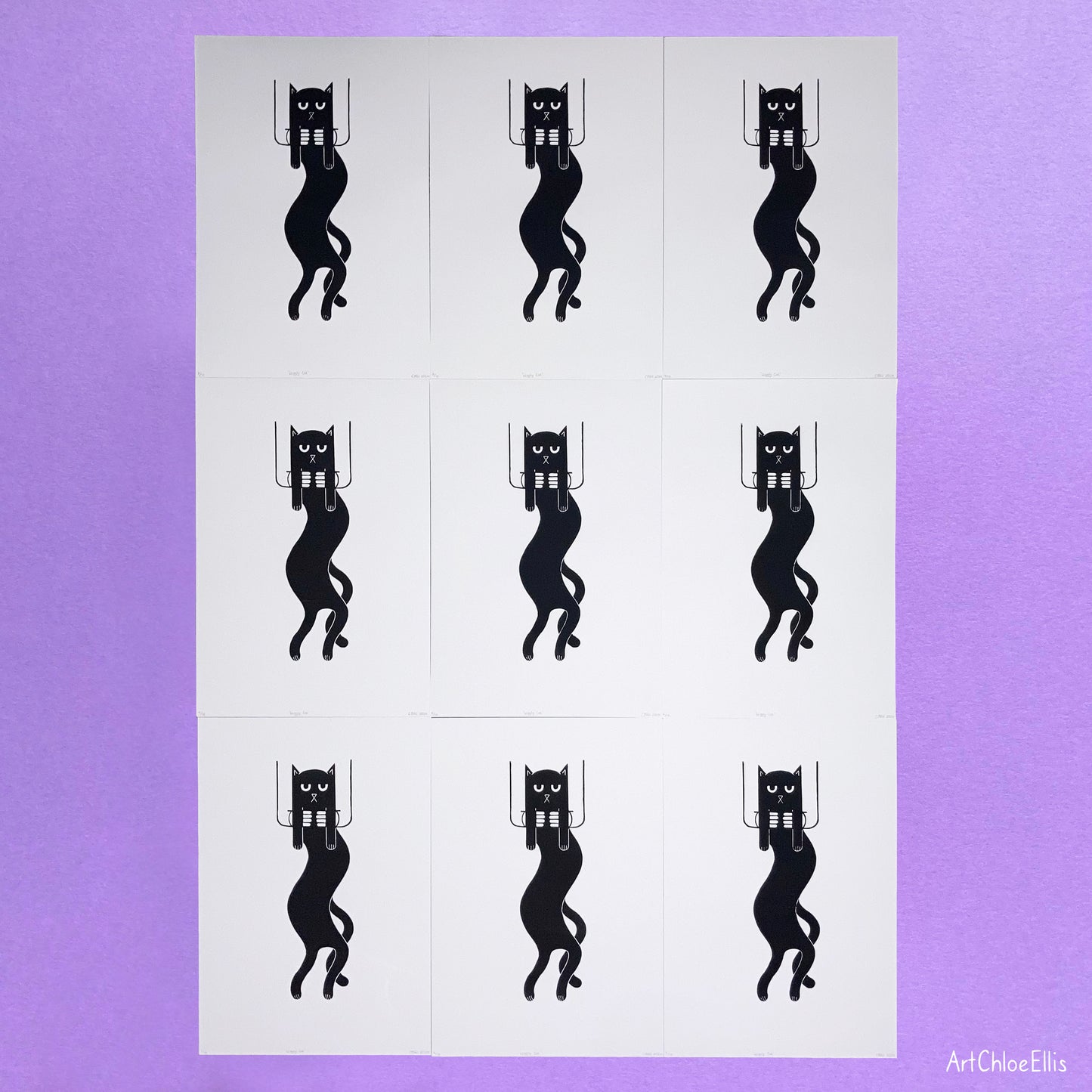 Wiggly Cat – A3 Original Lino-Print