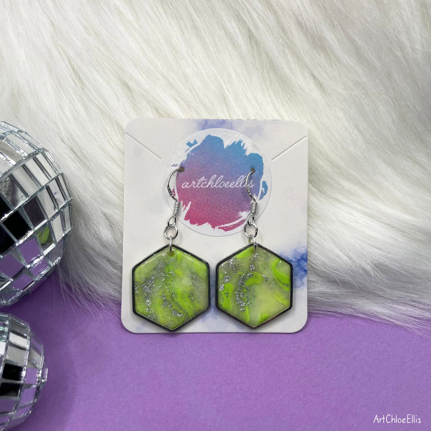 Marble Effect Hexagon Earrings