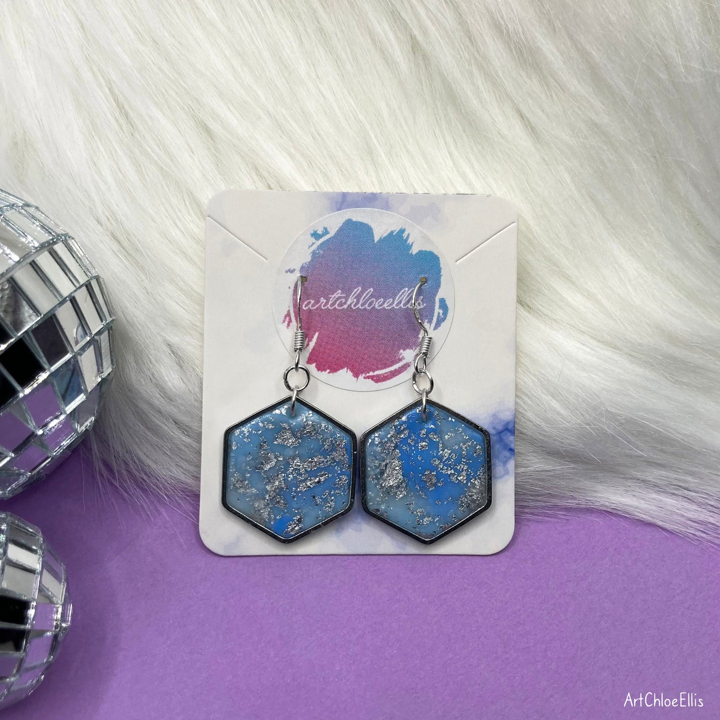 Marble Effect Hexagon Earrings