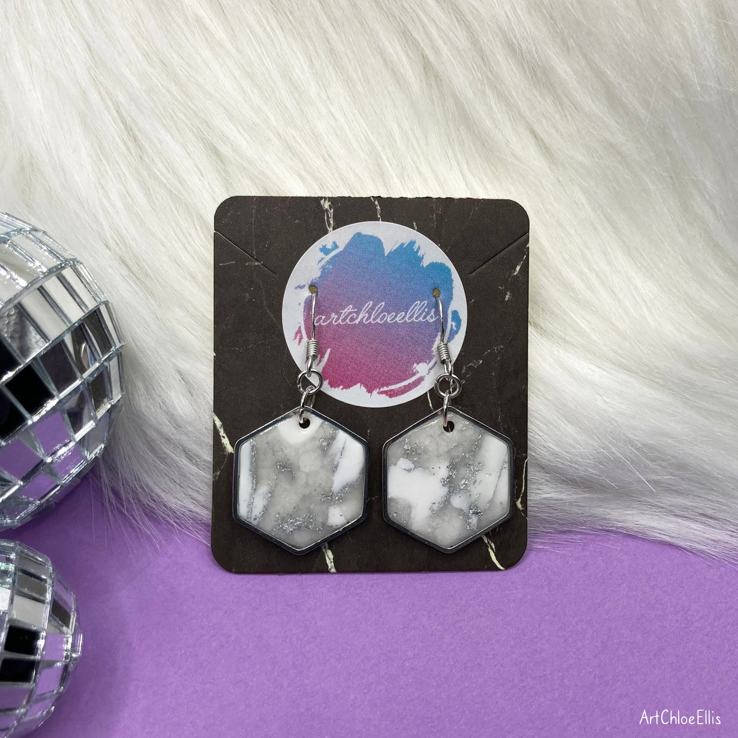 Marble Effect Hexagon Earrings