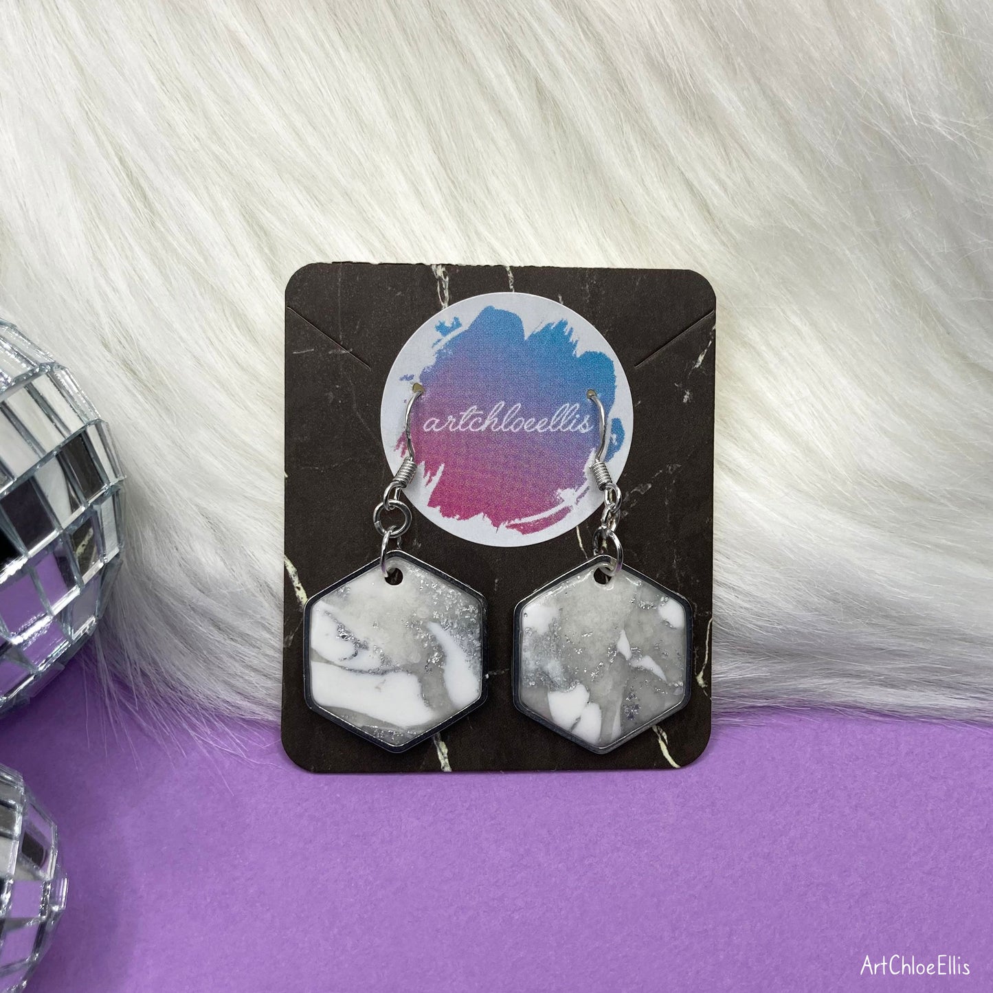 Marble Effect Hexagon Earrings