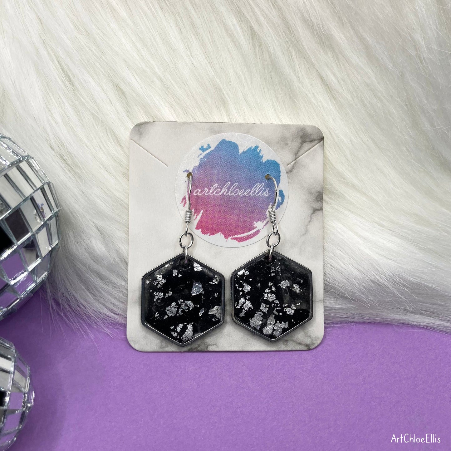 Marble Effect Hexagon Earrings