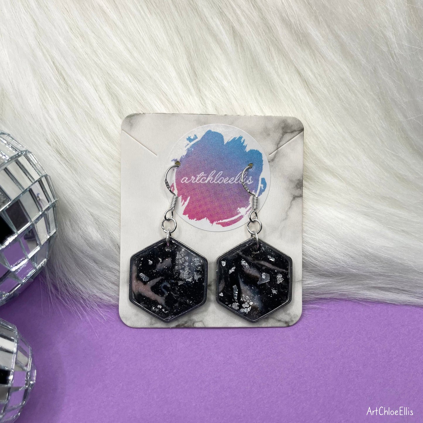 Marble Effect Hexagon Earrings