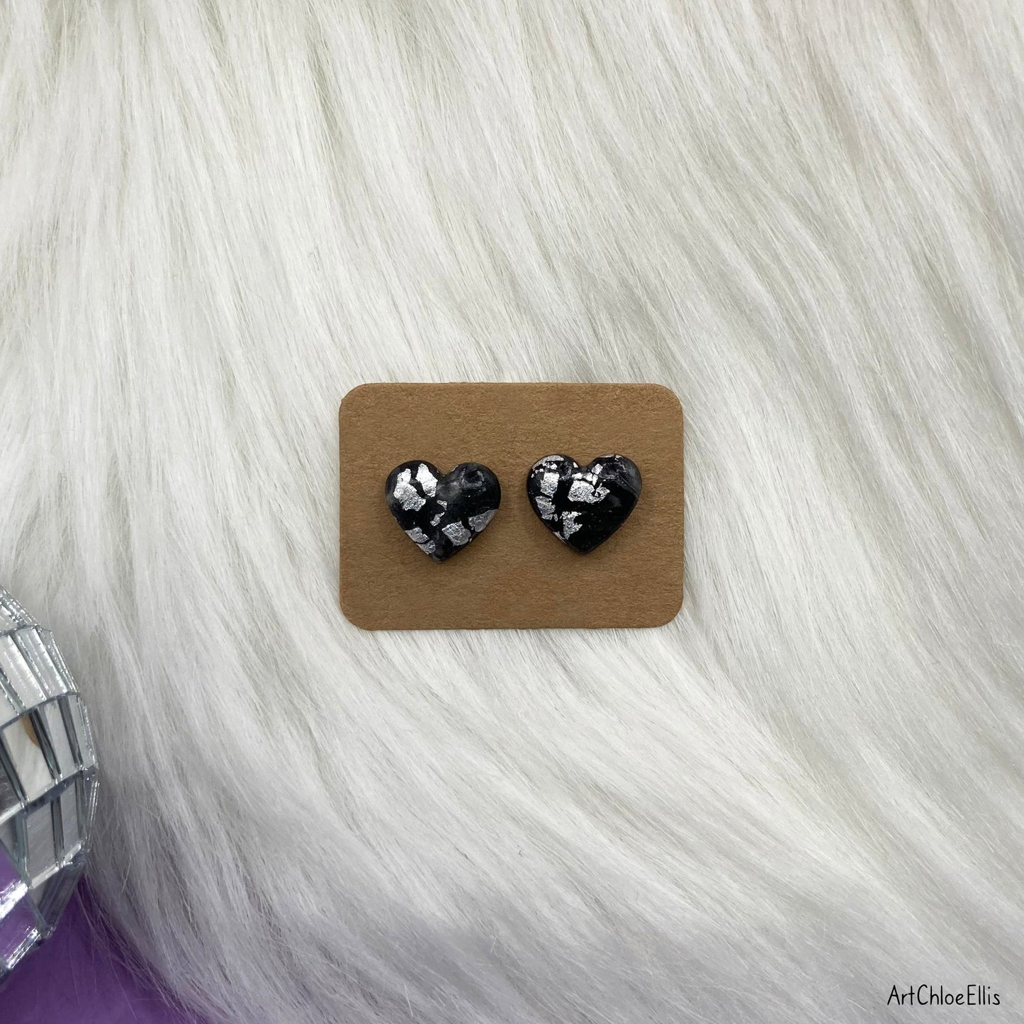 Marble Effect Heart Stud Earrings