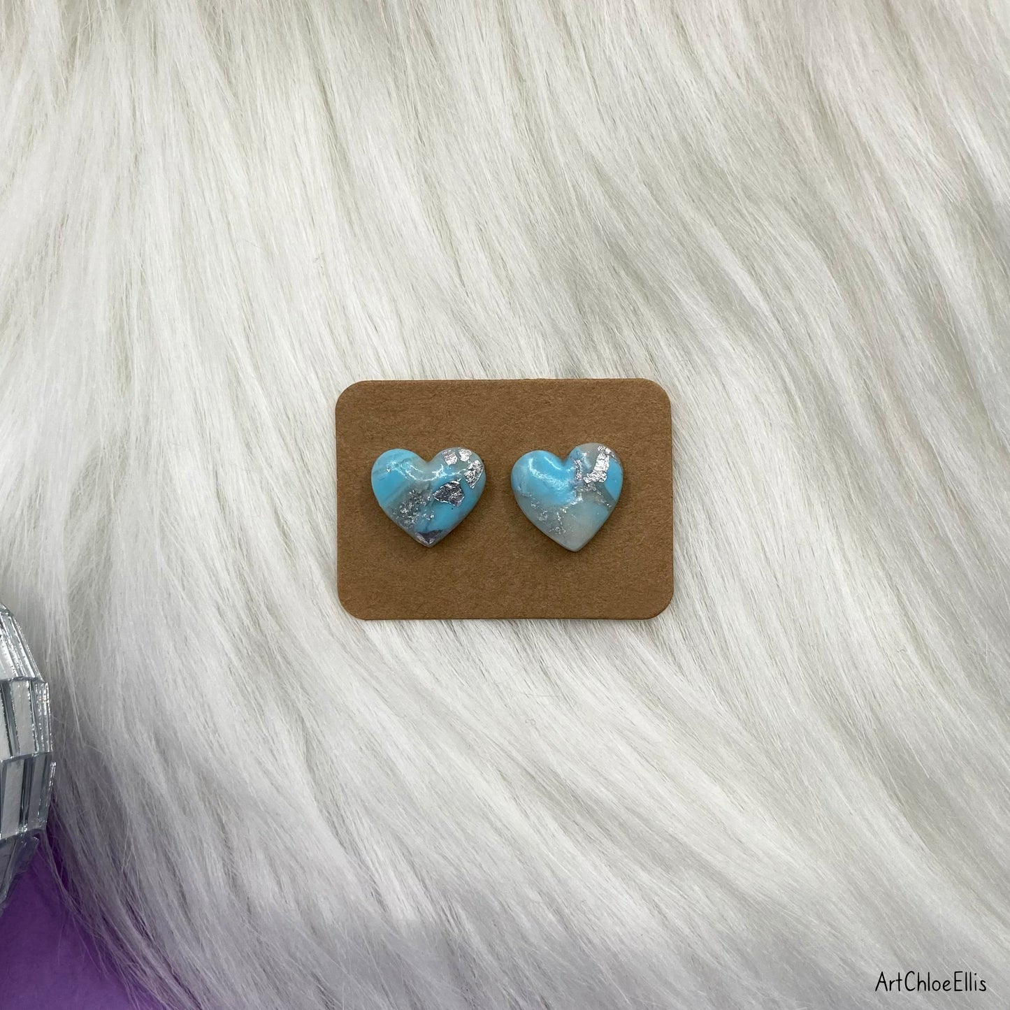 Marble Effect Heart Stud Earrings