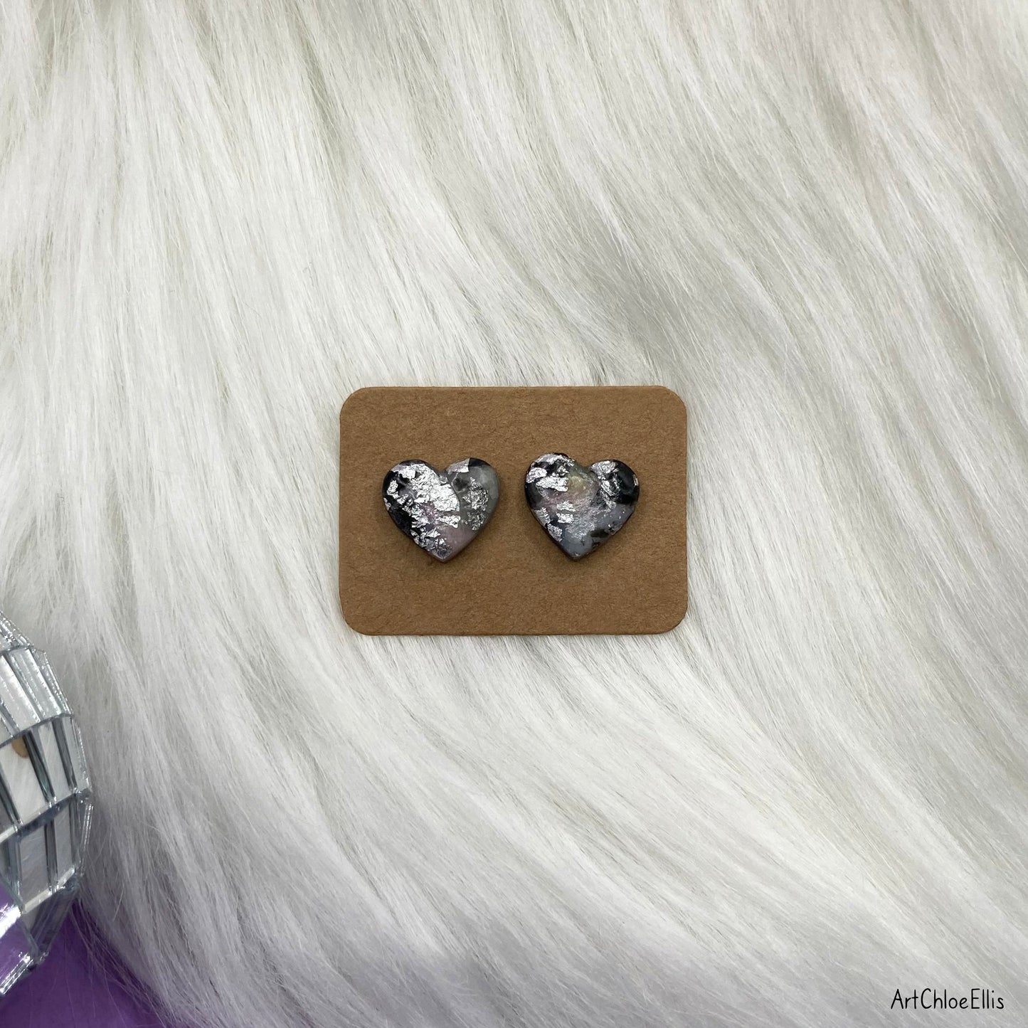 Marble Effect Heart Stud Earrings