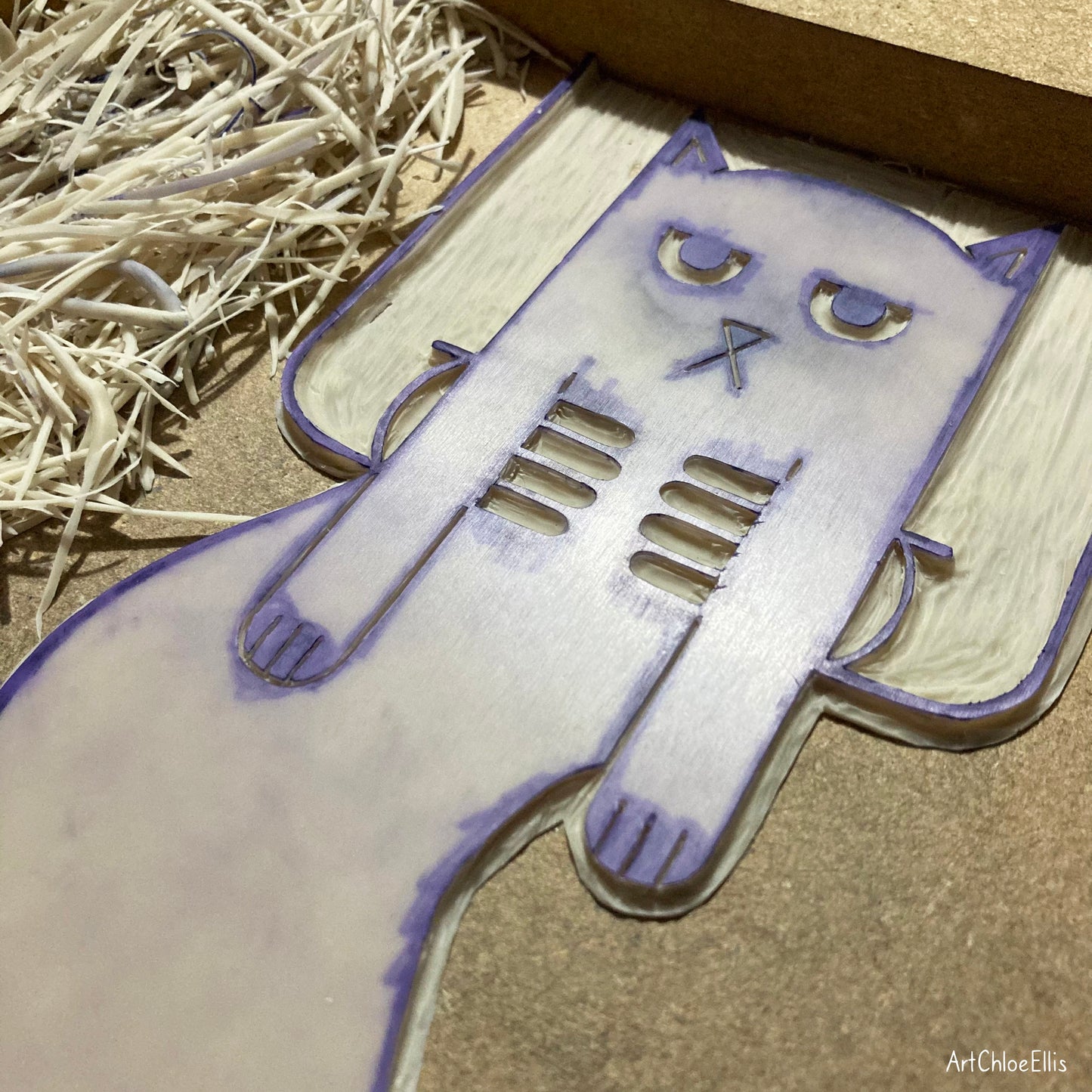 Wiggly Cat – A3 Original Lino-Print