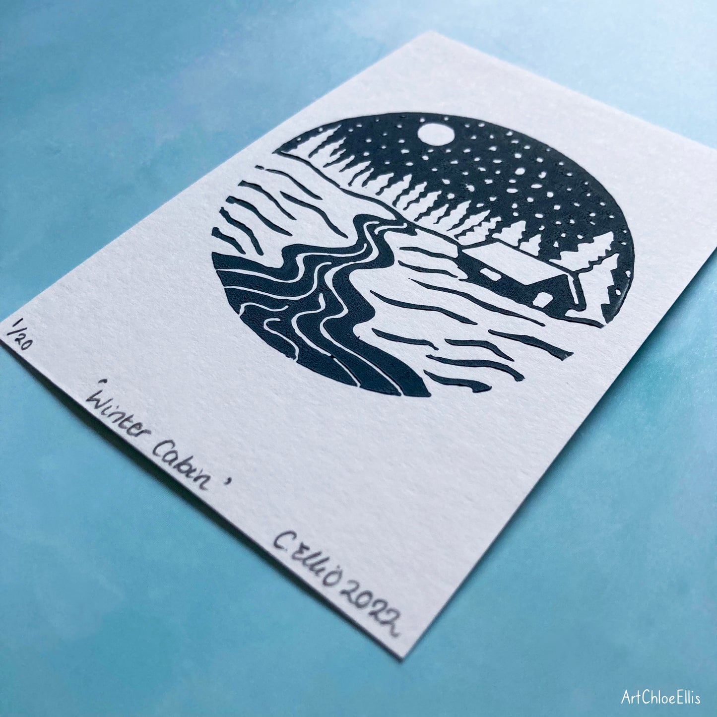 Winter Cabin – A7 Original Lino-Print