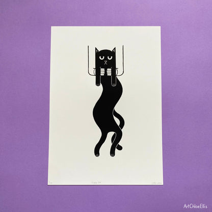 Wiggly Cat – A3 Original Lino-Print