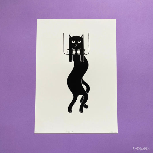 Wiggly Cat – A3 Original Lino-Print