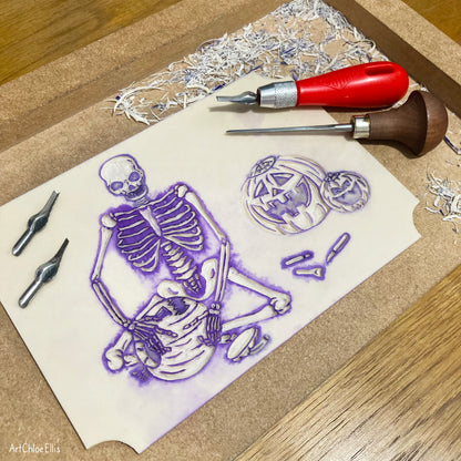 Pumpkin Prep – A4 Original Lino-Print