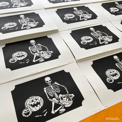 Pumpkin Prep – A4 Original Lino-Print