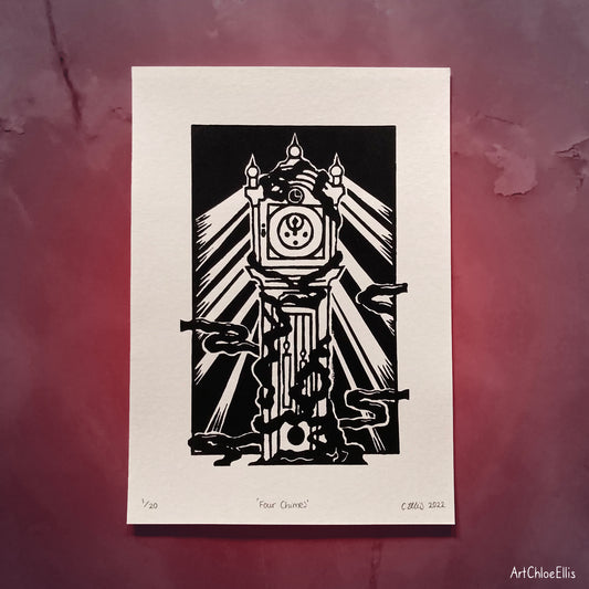 Four Chimes – A5 Original Lino-Print