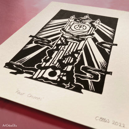 Four Chimes – A5 Original Lino-Print