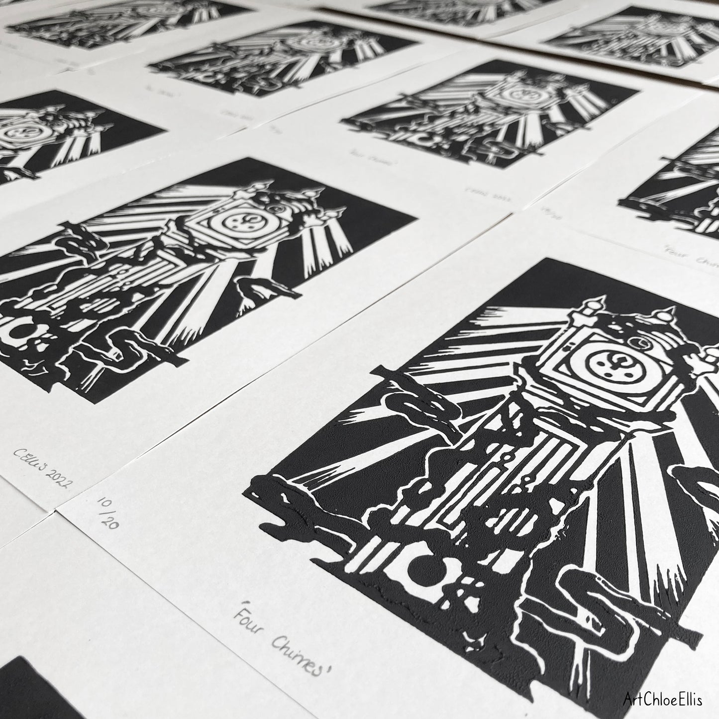 Four Chimes – A5 Original Lino-Print