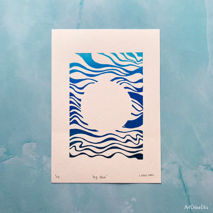 Big Blue – A5 Original Lino-Print