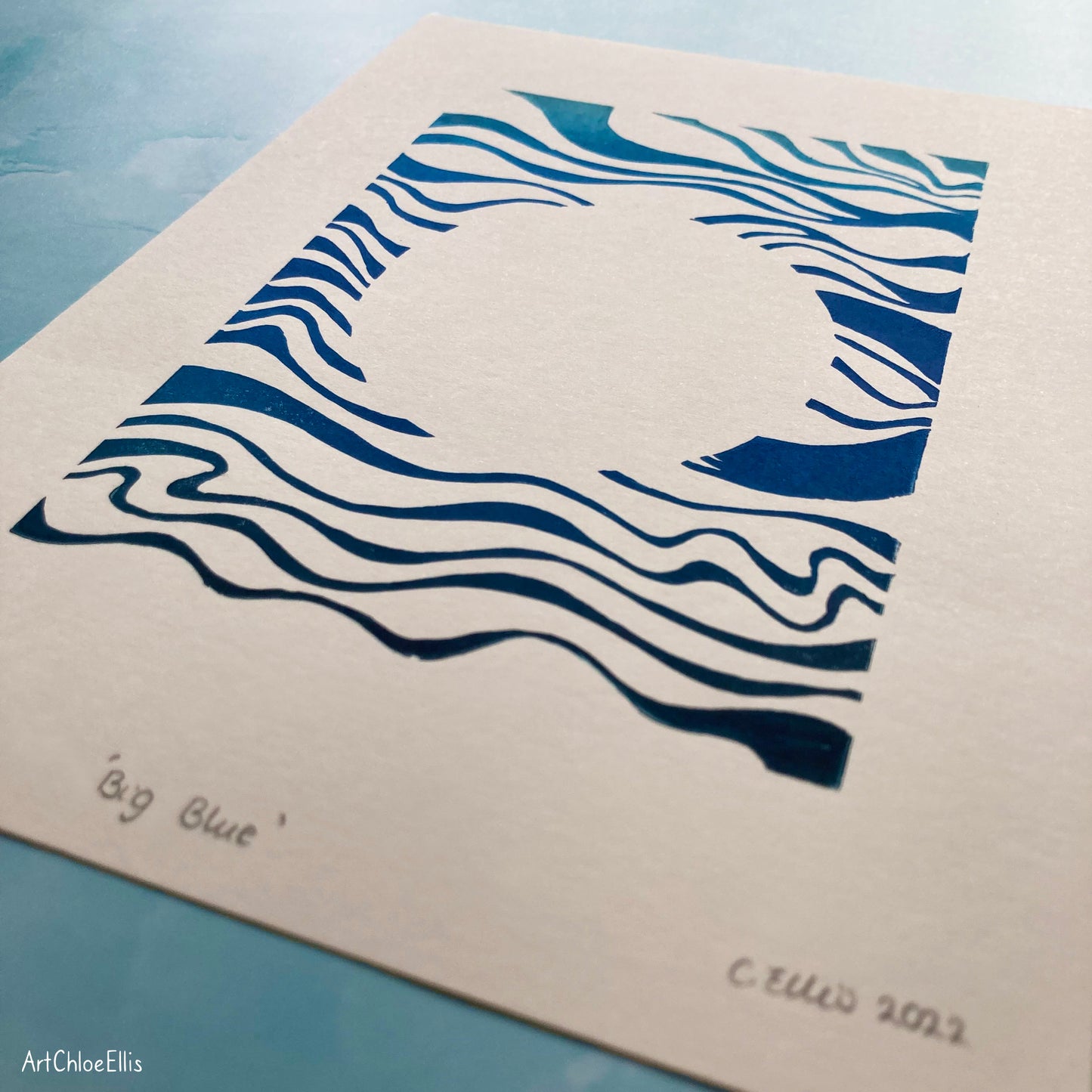 Big Blue – A5 Original Lino-Print