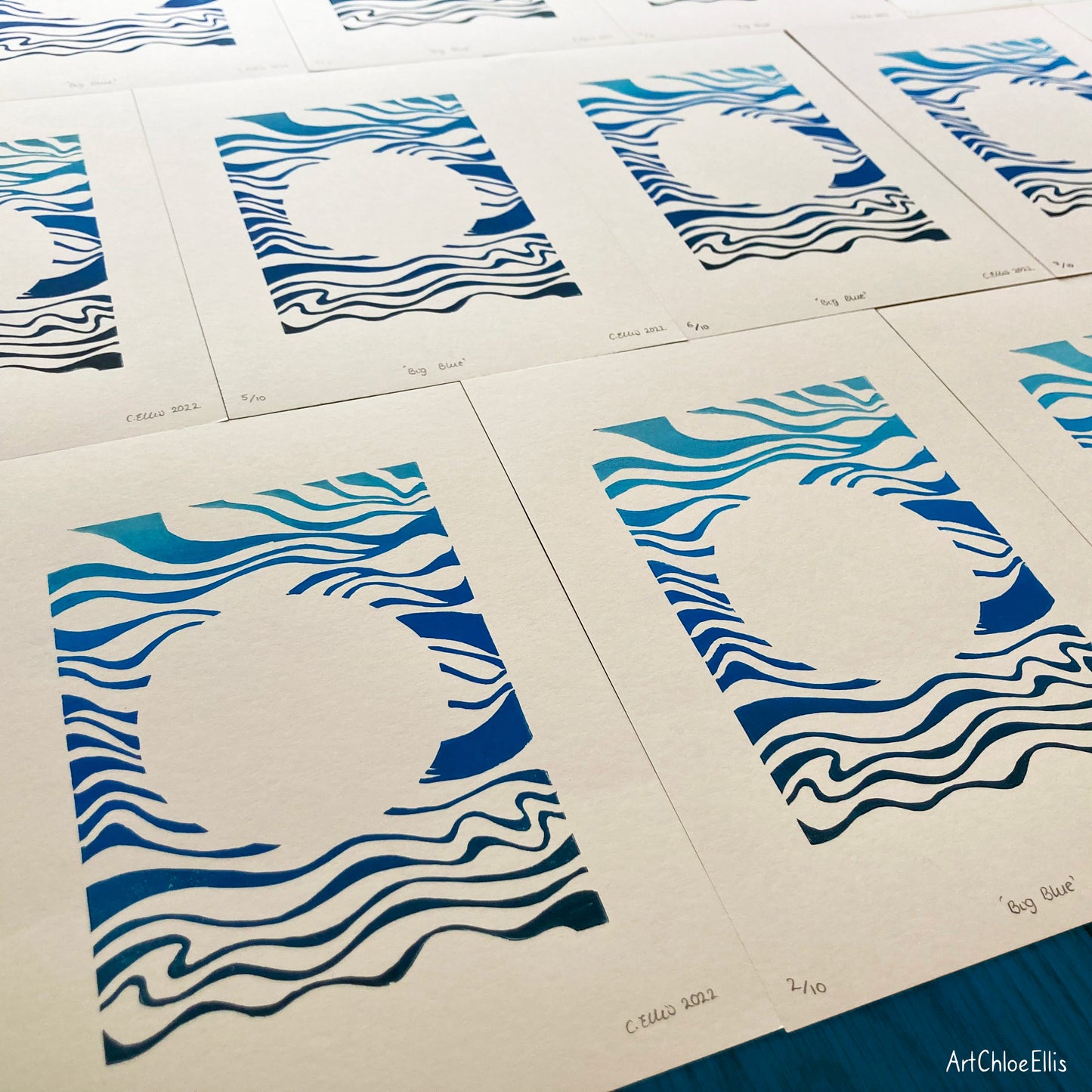 Big Blue – A5 Original Lino-Print