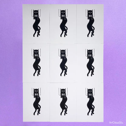 Wiggly Cat – A3 Original Lino-Print