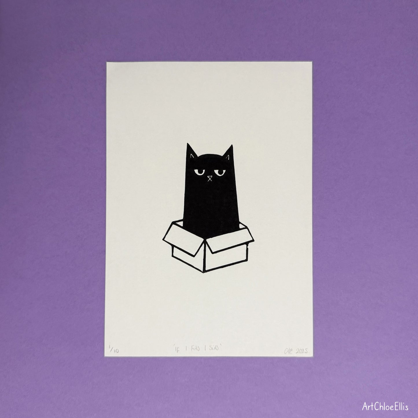 If I Fits I Sits – A5 Original Lino-Print