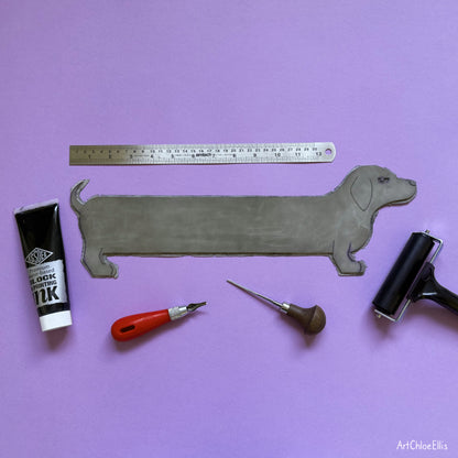 Long Dog – A2 Original Lino-Print