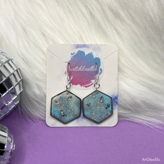 Marble Effect Hexagon Earrings