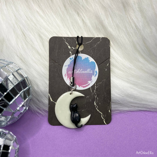 Cat On Moon (Glow In The Dark) Phone Charm