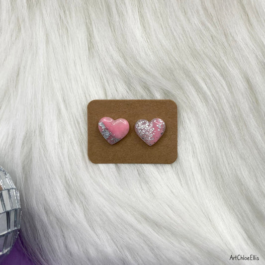 Marble Effect Heart Stud Earrings